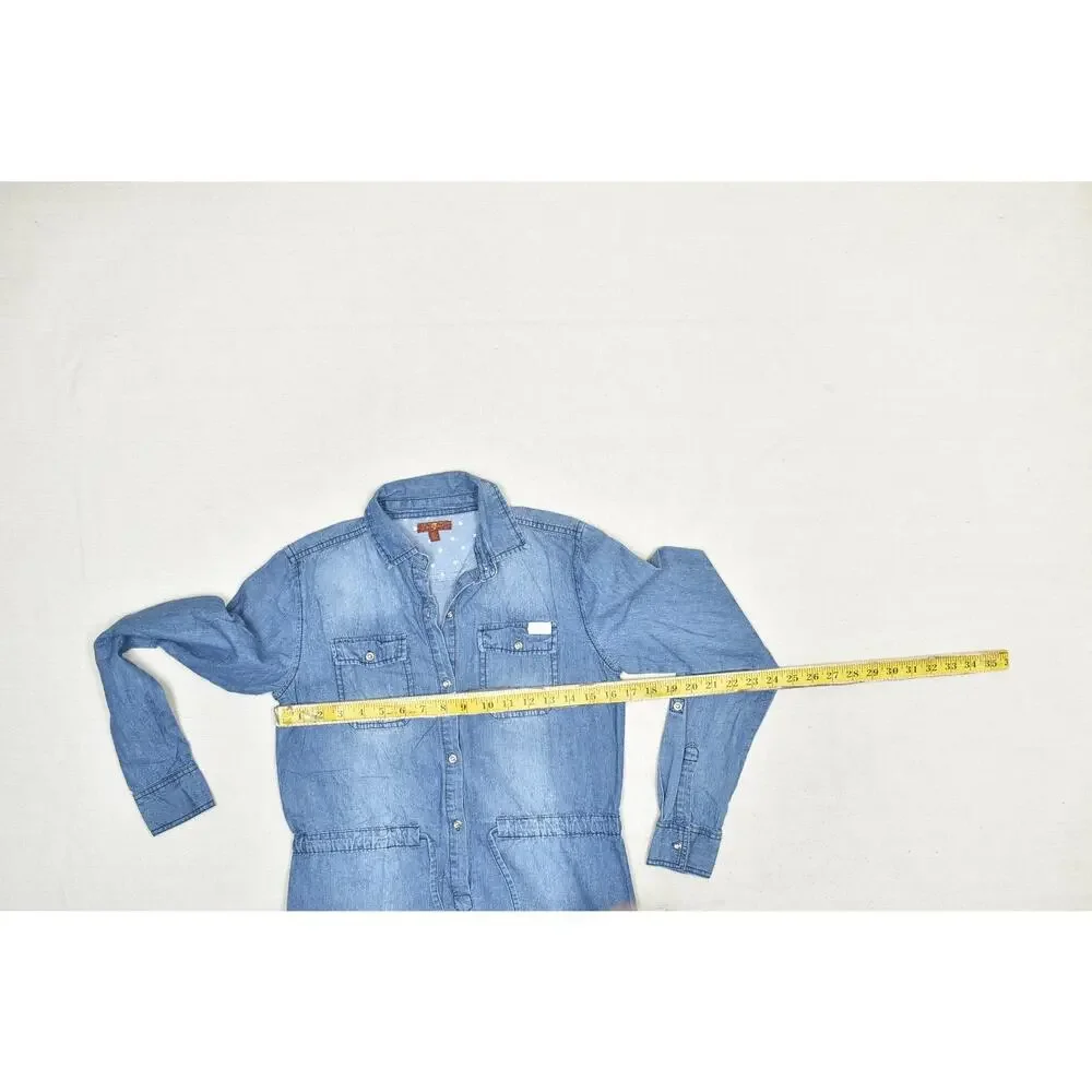 7 For All Mankind Denim Shirtdress Size XL Belted W/ Pockets & Stars Belt Denim - Picture 7 of 8